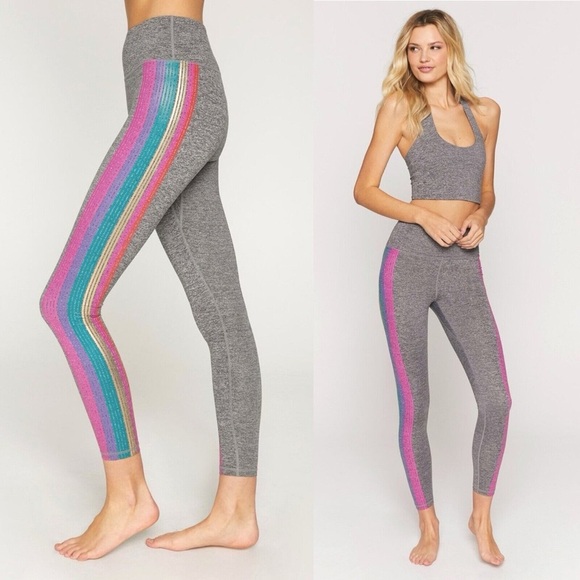 EUC - Spiritual Gangster Essential High Waist Legging Rainbow Stripe Grey - XS - Picture 1 of 6